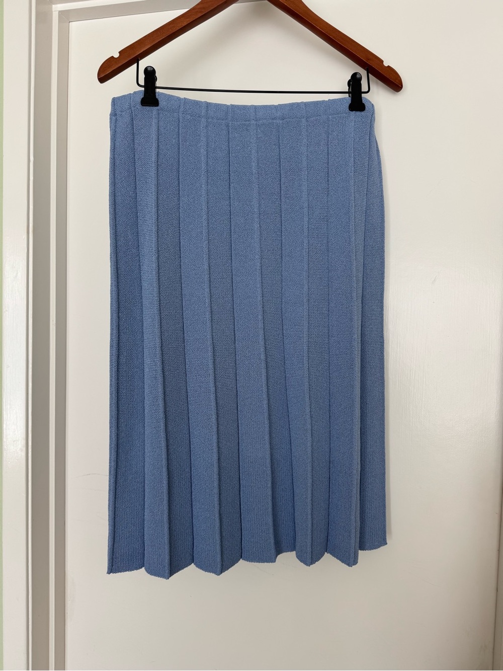 Light Blue Pleated Knit Midi Skirt